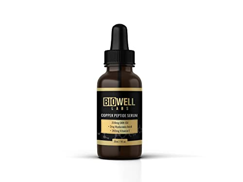 BioWell Labs GHK-CU Copper Peptide Serum with Hyaluronic Acid – Acne Treatment & Anti Aging, Remove Wrinkles and Fine Lines