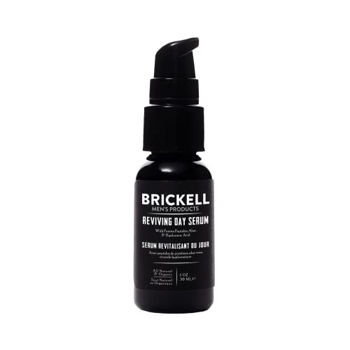 Brickell Men's Anti Aging Reviving Day Serum for Men, Natural and Organic Formulated with Hyaluronic Acid, Protein Peptides to Restore Firmness and Stimulate Collagen, 30 ml, Unscented