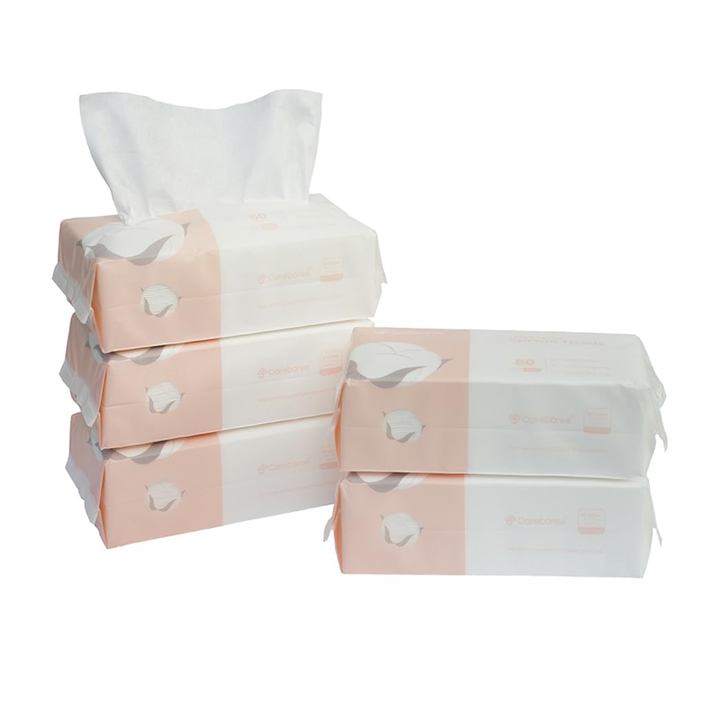 Careboree Extra Thick Dry Wipe, Disposable Face Drying Towel 100% Cotton, Lint-Free Cotton Tissues (5 Pack)