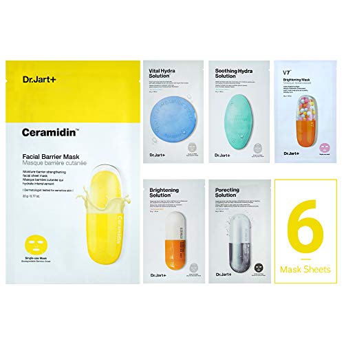 Dr.Jart Face Mask 6 packs with Dr Jart Ceramidin Facial Barrier Mask and Vitamin-7 Sheet Mask in Korean Premium Skin Care Gift Set for Anti Wrinkle, Anti Aging, Hydrating, Intensive Moisturizing