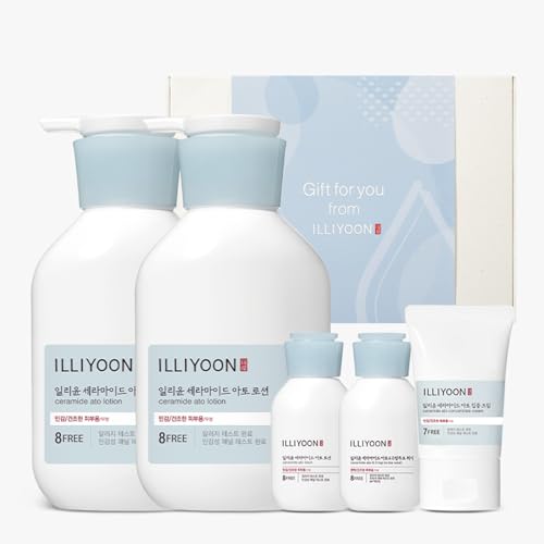 Illiyoon Ceramide Ato Lotion Set-Kit Includes 300ml *2 Lotion and mini travel kit with lotion, cream and body wash, Christmas and Birthday Gift