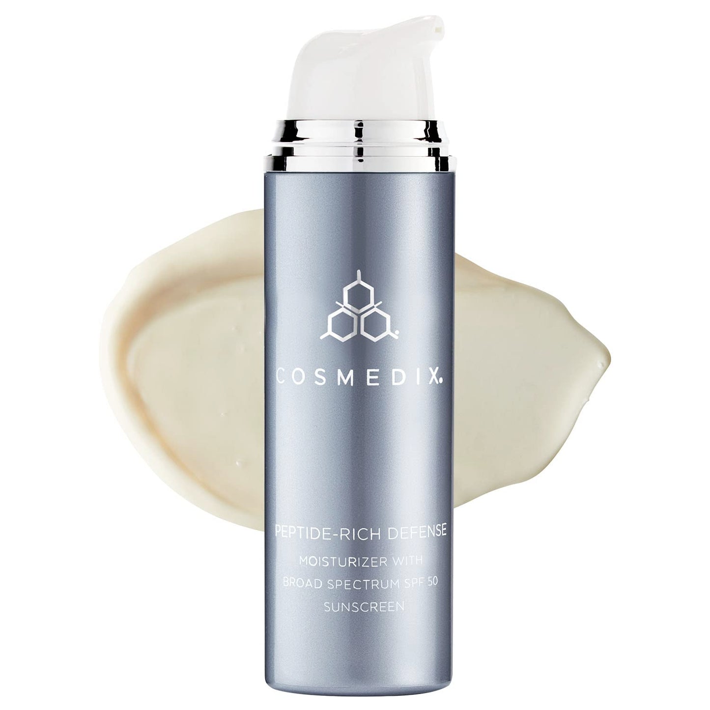 COSMEDIX Peptide-Rich Defense Face Moisturizer with SPF 50 Sunscreen - Visibly Reduce Fine Lines and Wrinkles, Protect Skin Against Aging - Lightweight & Hydrating Face Lotion, Sunscreen for Face