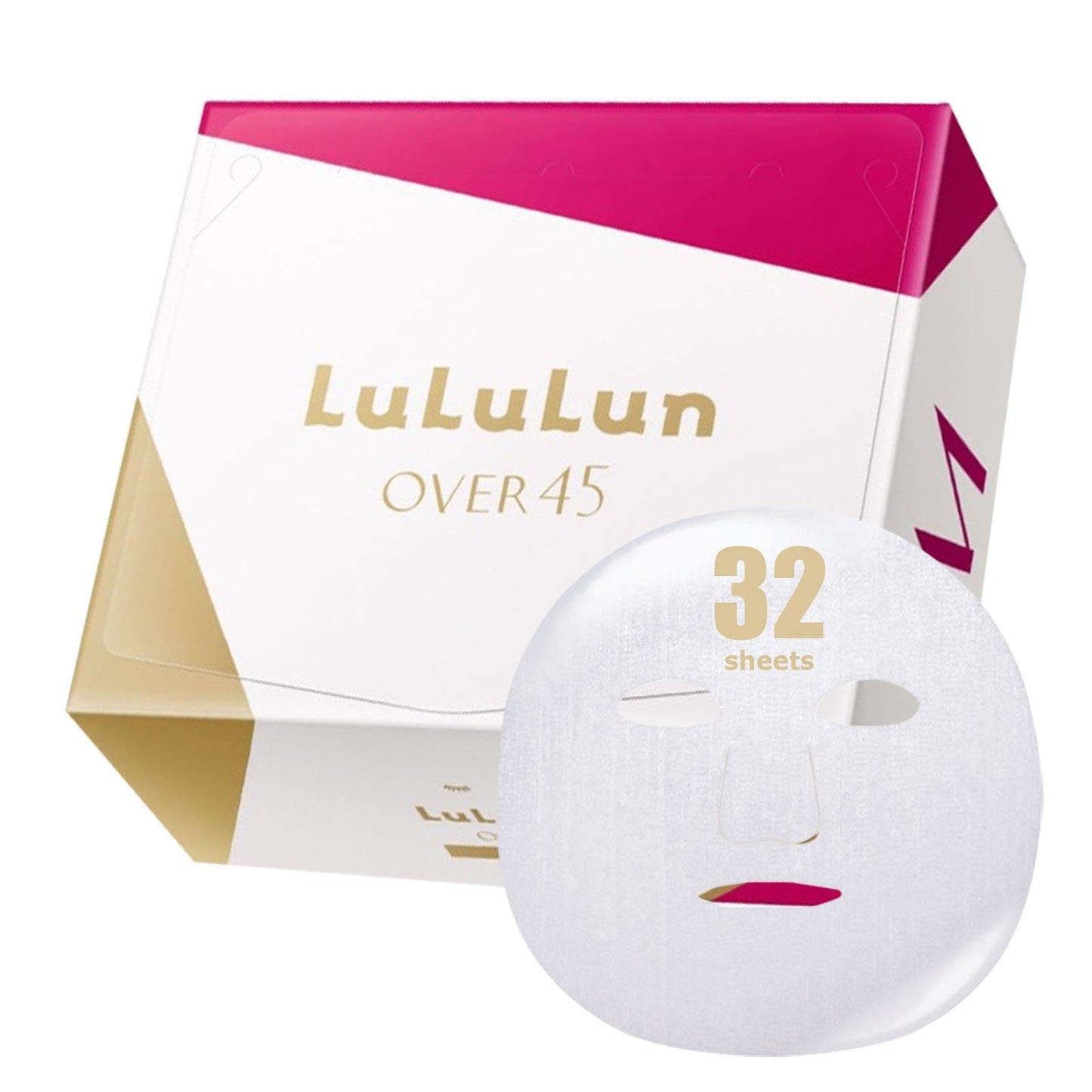 Lululun 32pc Facial Sheet Mask Pack Set for Daily Skin Care; Anti-aging, Hydrating & Moisturizing Face Sheet Masks for Women, Over45 Camelia Pink