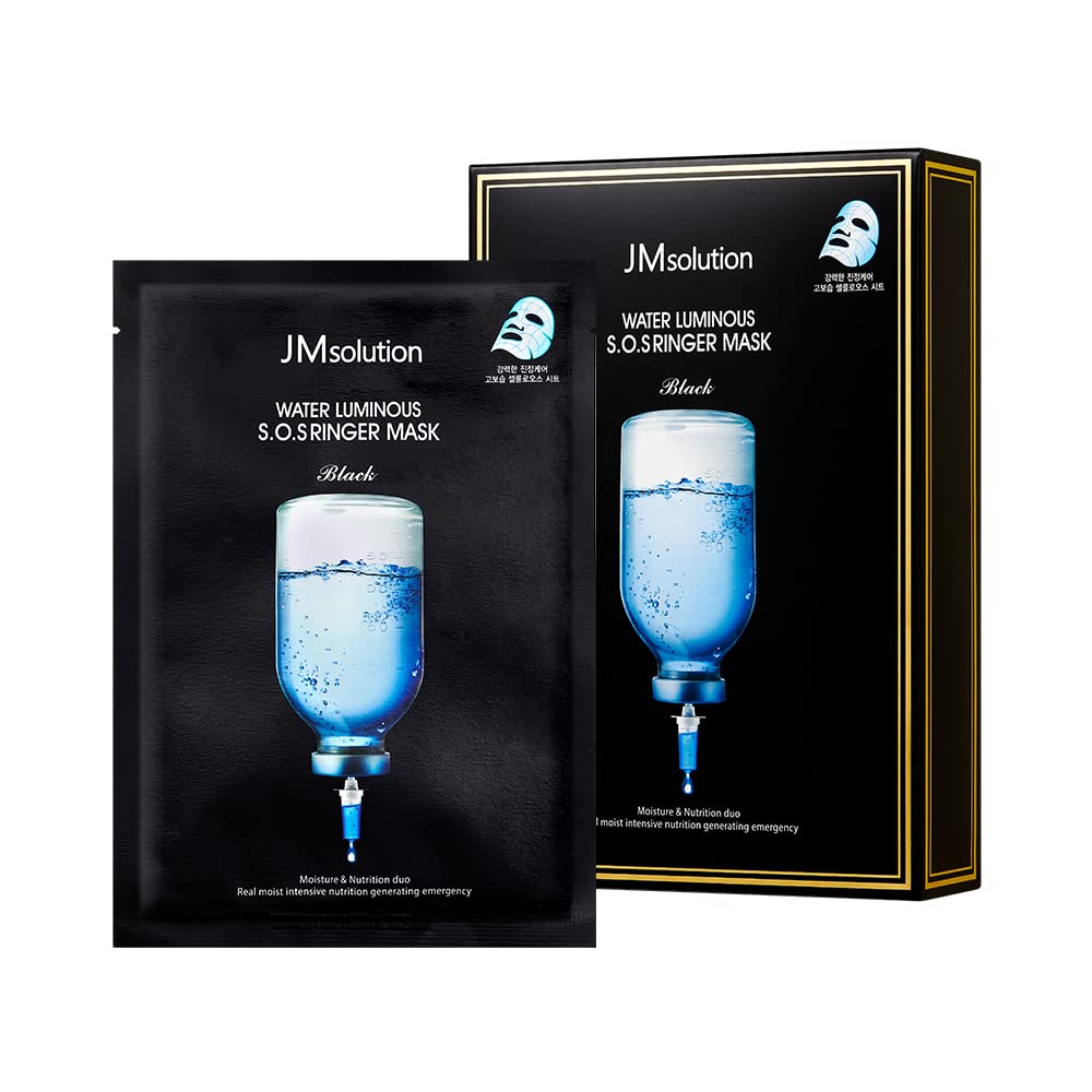 JMsolution Water Luminous S.O.S Ringer Amino Mask Black - Korean Skin care-Rich Hydrated Smooth Moisture -10 sheets for All Skin type