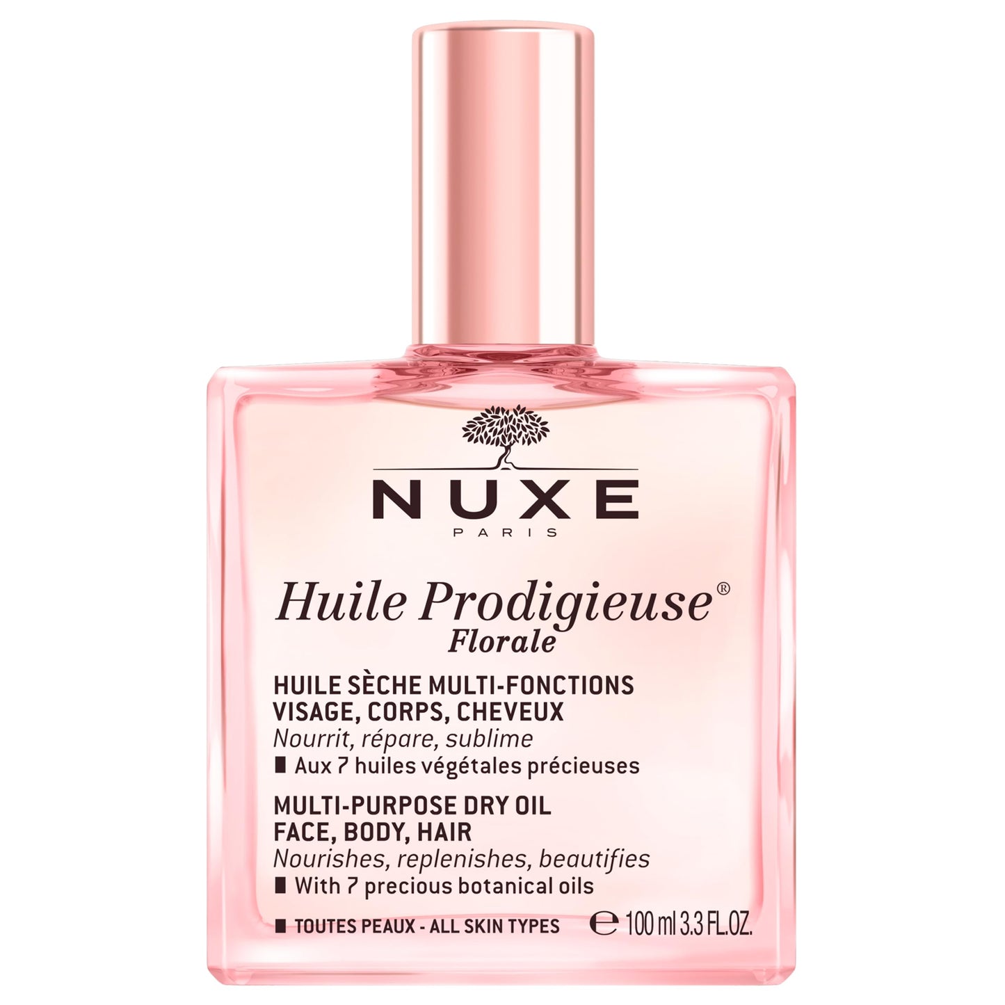 NUXE Huile Prodigieuse Floral - Organic All-in-One Oil for Body, Face & Hair. Luxurious, Non-Greasy Serum & Moisturizer for Scars and Stretchmarks, 3.3 Fl Oz