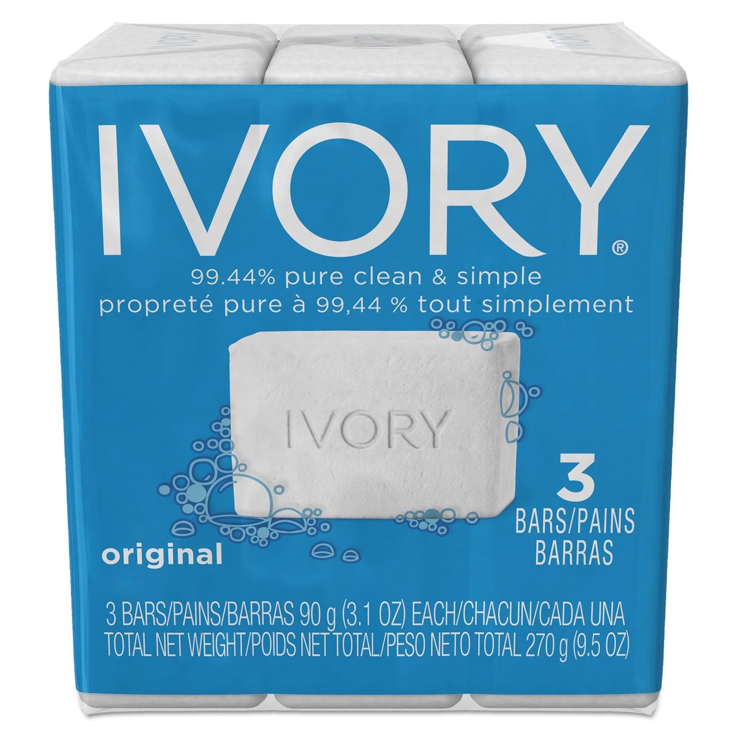 Ivory 12364 Individually Wrapped Bath Soap White 3.1 oz Bar 72/Carton