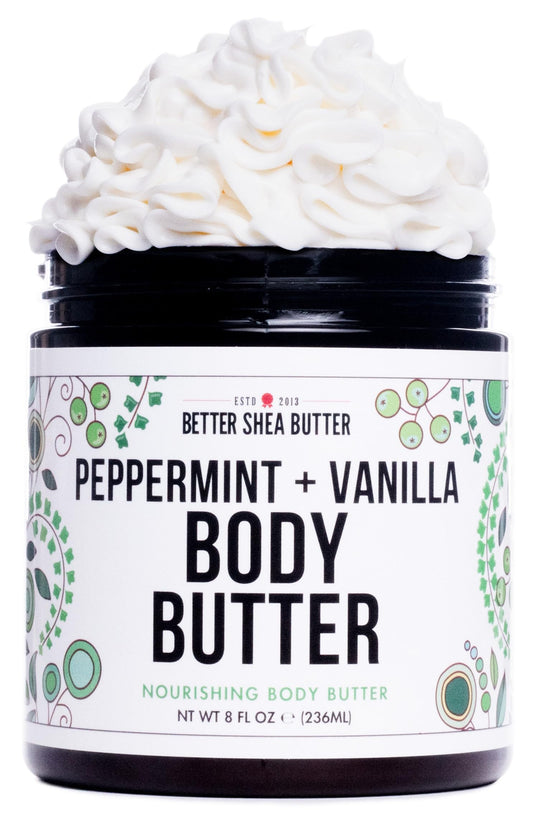 Better Shea Butter Whipped Body Butter for Women - PEPPERMINT VANILLA Body Lotion - Whipped Body Cream for Dry Skin - Paraben-Free, Non-Greasy Body Cream - Vanilla Peppermint Body Butter 8 oz