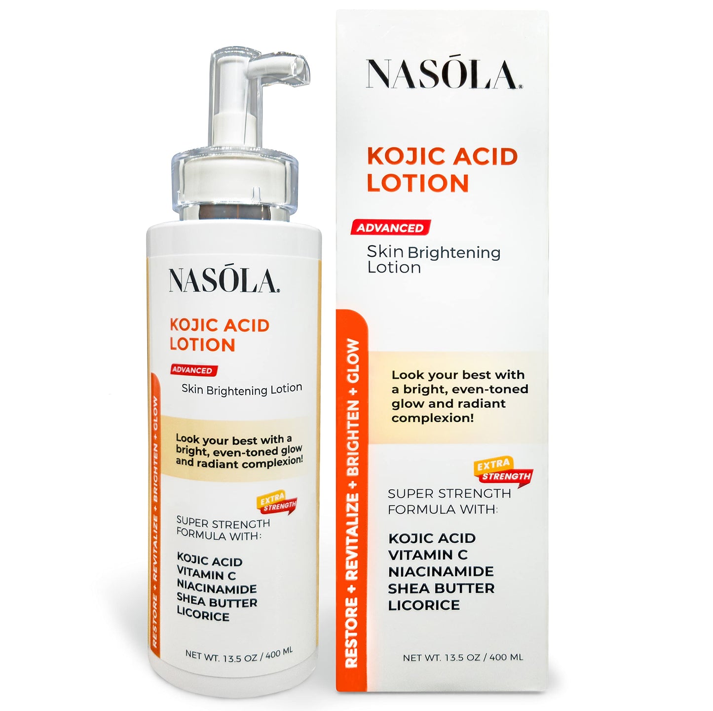 Nasola Kojic Acid Lotion Natural Skin Clarifying for Face & Body with Vitamin C, Niacinamide, Shea Butter, Licorice & Green Tea for Complexion Revitalization, Women & Men