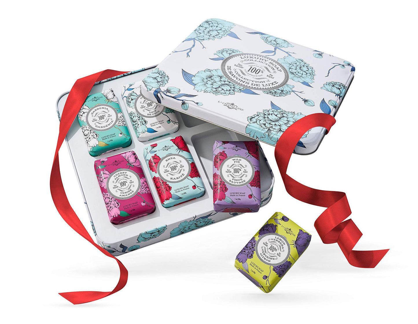 La Chatelaine Luxury Soap Collection | Oprahs Favorite Things | Shea Butter Bar Soaps, Made in France | Natural | Set of 6, 7 oz (Gardenia, Coconut Milk, Lemon Verbena, Cherry Almond, Shea, Wild Fig)