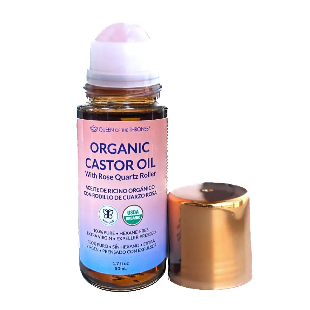 Queen of The Thrones Organic Castor Oil Rose Quartz Roller 1.7oz