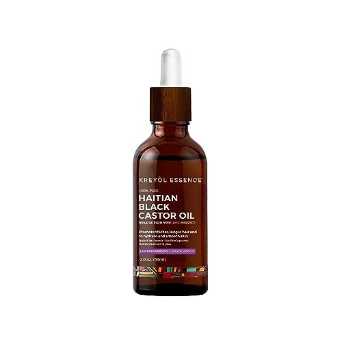 Kreyol Essence - Lavender Hibiscus Haitian Black Castor Oil, 2.0 oz Glass Bottle - Omega Fatty Acids (3,6,9) and, Hair Growth, Smoother Skin