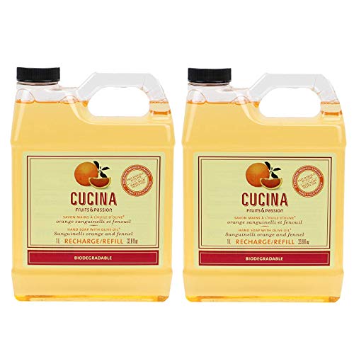 Cucina Purifying Hand Wash Refill, 33.8 Oz Plastic Jug (2, Sanguinelli Orange and Fennel)