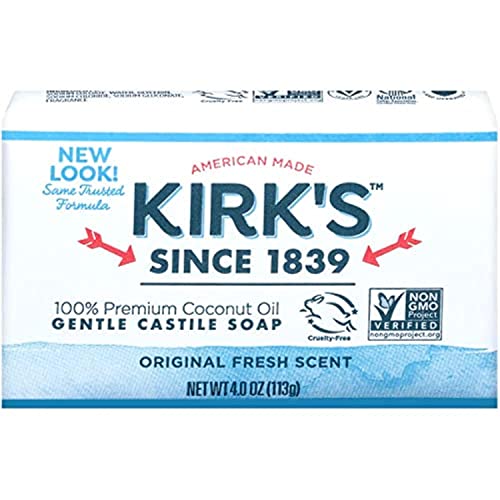 Kirk's Castile Bar Soap Clean Soap for Men, Women & Children| Premium Coconut Oil | Sensitive Skin Formula, Vegan | Original Fresh Scent | 4 oz. Bars - 24 Pack