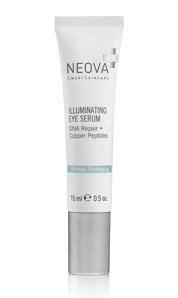 NEOVA SmartSkincare Illuminating Eye Serum with DNA Repair Enzymes and Copper Peptide provides an instant wrinkle-masking effect.