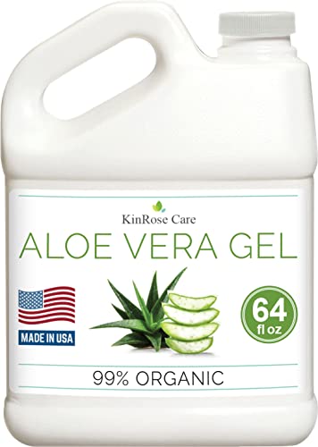 KinRose Care Organic Aloe Vera Gel Bulk - Half Gallon - for Face, Skin, Hair & Sunburn Relief From 100 Percent Pure Aloe Vera - Cold Pressed, Vegan, Unscented - Made in USA (64 Fl Oz)