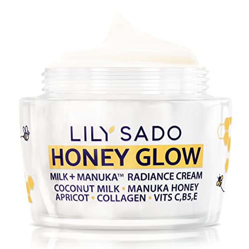 LILY SADO Honey Glow Collagen Radiance Cream Face Moisturizer - Natural Daily Facial Lotion w Manuka Honey, Apricot & Sodium Hyaluronate - Amazing Anti Aging Formula. 2 oz