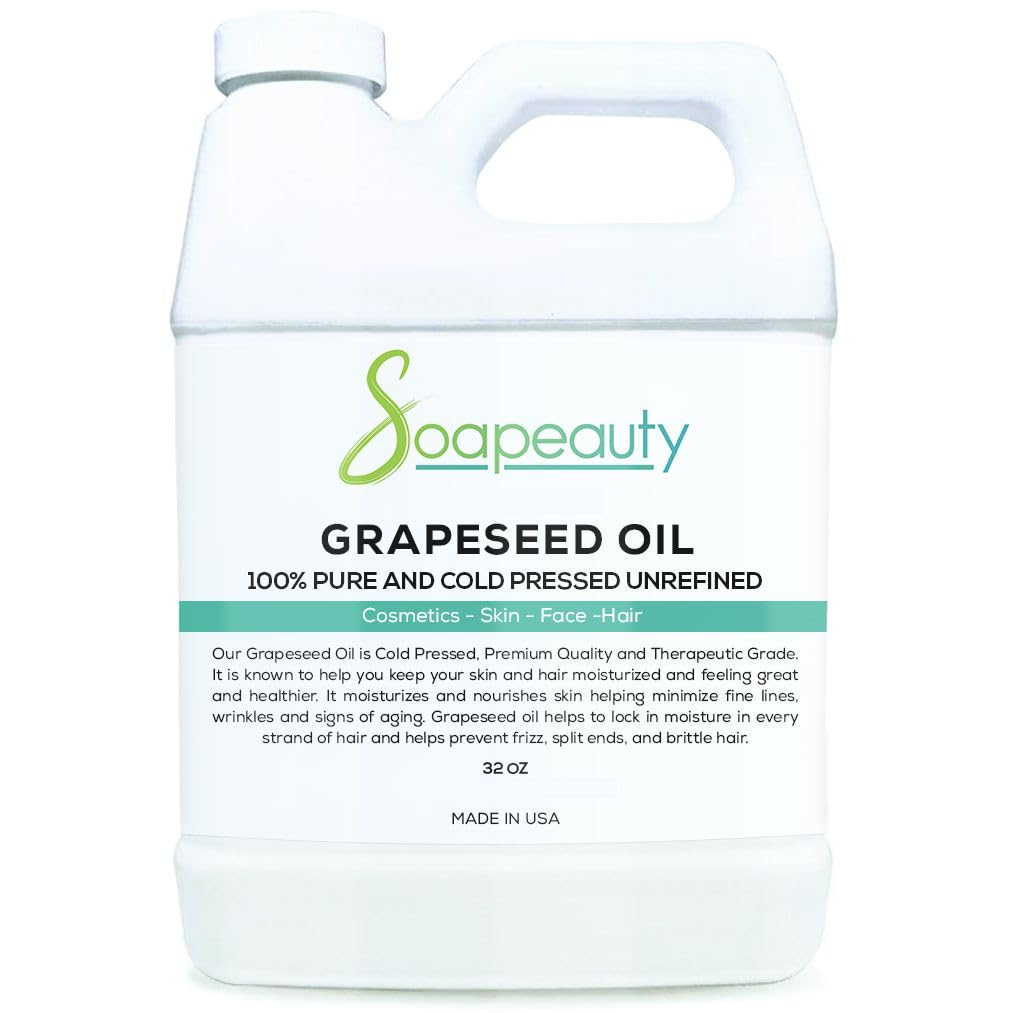 GRAPESEED OIL Cold Pressed Unrefined | 100% Natural Available in Bulk | Carrier for Essential Oils, Face, Skin, Hair Moisturizer, Soap Making | 32 OZ