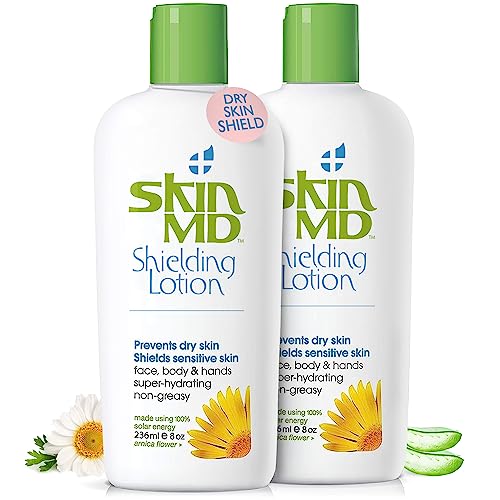 Skin MD Shielding Lotion for Face and Body - Relief for Eczema and Psoriasis Face moisturizer, Primer, Works on Rosacea Safe for Kids for all Skin Types (8oz -2 Pack)