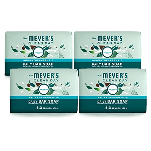 MRS. MEYER'S CLEAN DAY Bar Soap, Use as Body Wash or Hand Soap, Made with Essential Oils, Birchwood, 5.3 oz, 4 Bars