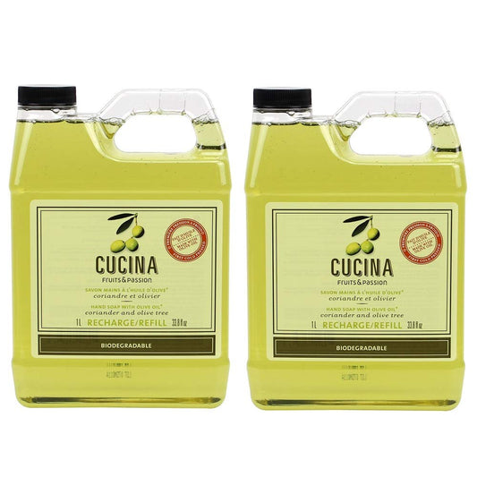 Cucina Purifying Hand Wash Refill, 33.8 Oz Plastic Jug (2, Coriander and Olive Tree)