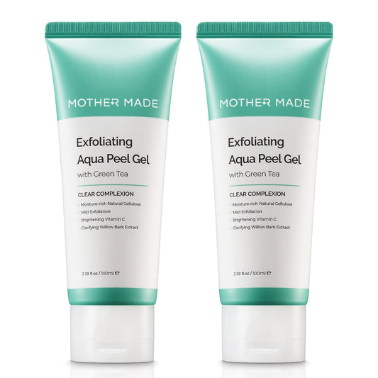 MOTHER MADE Exfoliating Vegan Facial Peeling Solution with Green Tea, Vitamin E, Hyaluronic Acid (Pack of 2) | Gentle Natural Face & Full Body Scrub Exfoliator, Cleansing, Peeling, Korean Skincare