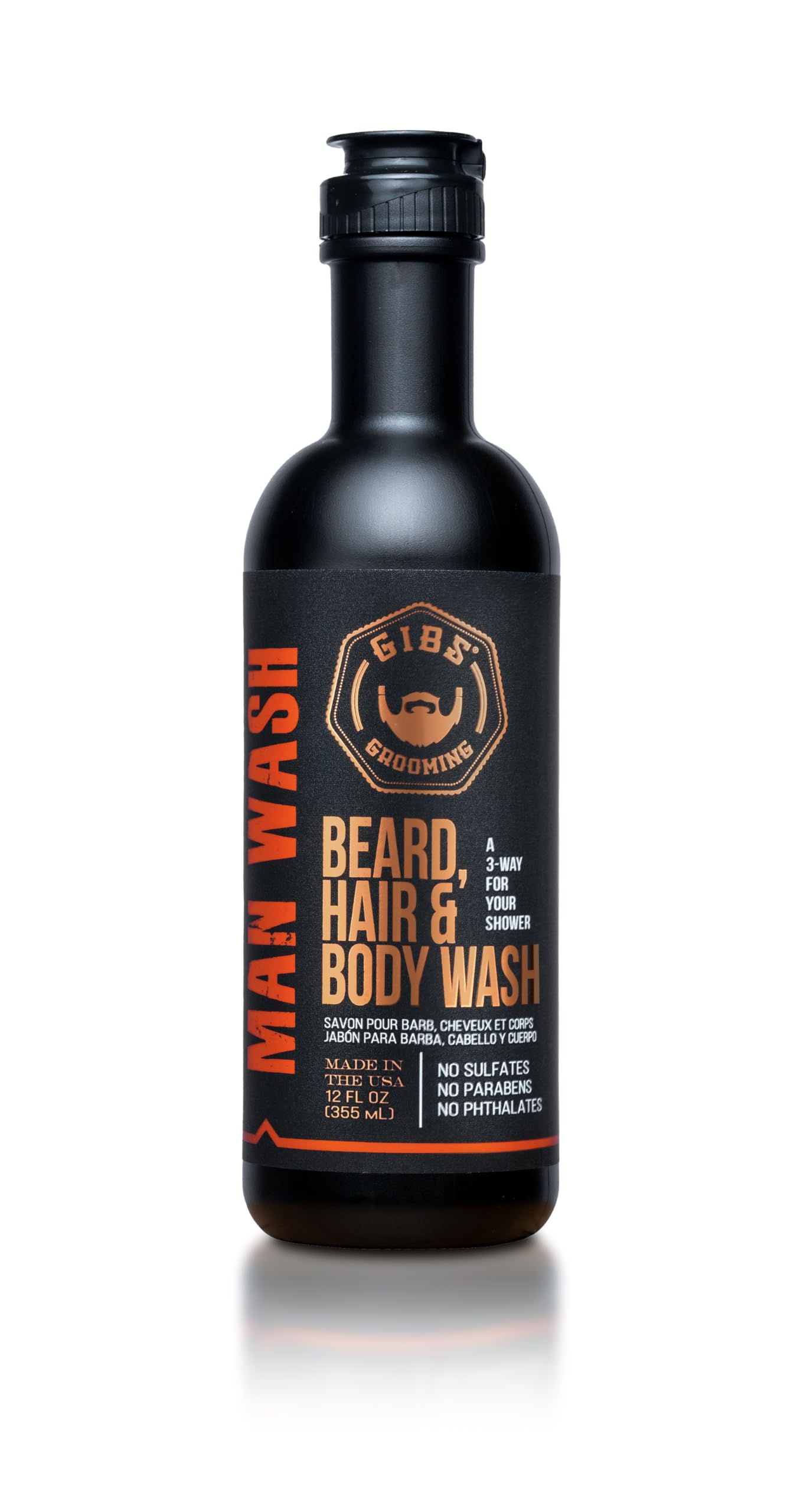 GIBS Grooming 3 in 1 Body Wash for Men - Beard & Hair Moisturizing, & Cleansing Liquid Body Wash with Tea Tree Oil & Copaiba Balsam - Sulfate & Paraben Free Shower Gel - 12 Oz
