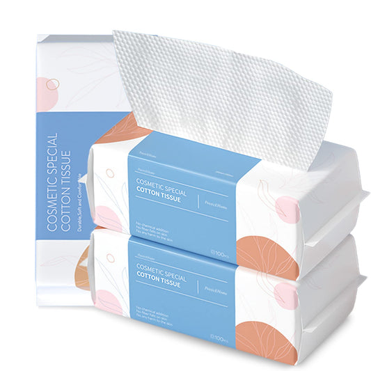 PoeticEHome Soft Dry Wipe 3 Pack, Cotton Tissue Face Towel, Disposable Facial Cleansing Cloths, Dry Wet Use for Sensitive Skin, Makeup Removing, Surface Cleaning (300 Count)