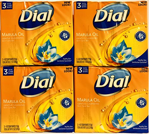 Dial Skin Care Bar - Marula Oil - Gentle Cleansing - 4 OZ (113 g) Per Bar - 3 Count Bars Per Package - Pack of 4 Packages