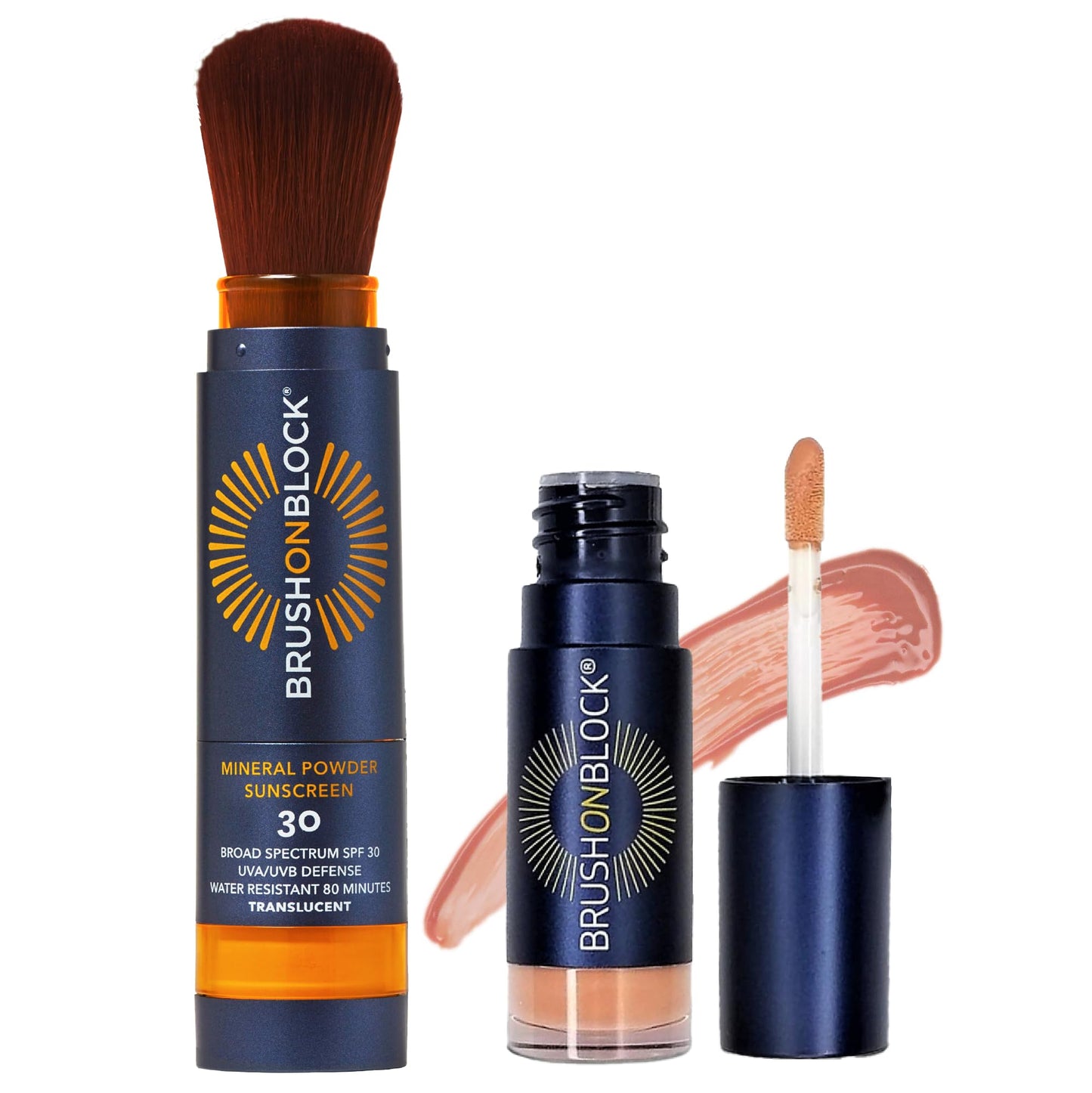 Brush On Block Full Face Sun Protection Kit, Translucent Mineral Powdered Sunscreen & Protective Lip Oil SPF 32, Reef Friendly, FSA HSA Eligible