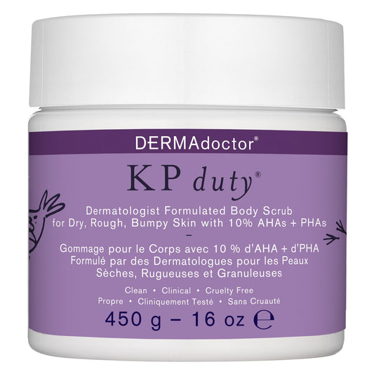 DERMAdoctor KP Duty Body Scrub | Dermatologist Formulated Exfoliant for Keratosis Pilaris | Helps Reduce and Smooth Dry, Rough, Bumpy, Strawberry, Chicken Skin | Calms & Soothes | 10% AHAs +, 16 fl oz