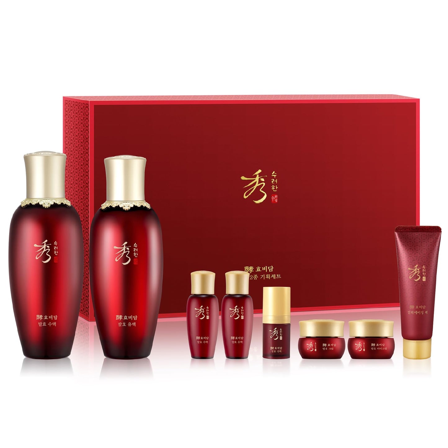 Sooryehan HYOBIDAM Fermented Skincare Gift Set - Korean Skincare, Revitalizing Toner, Emulsion Lotion, Essence, Cream, Cleansing Foam, Sheet Mask (Lunar New Year Gift)