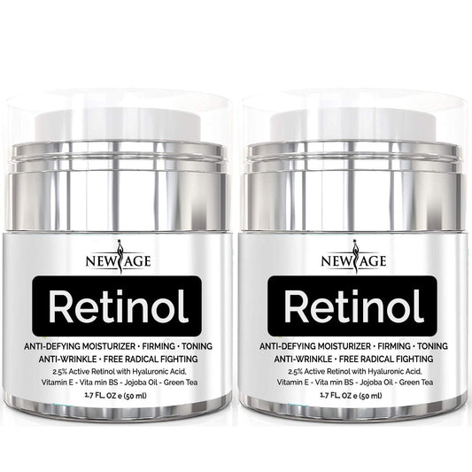 NEW AGE Retinol Cream Neck & Facial Moisturizer Serum with Hyaluronic Acid, Vitamin E - Anti Aging Formula Reduces Wrinkles, Fine Lines-Day and Night Cream 1.7 Fl Oz - 2 Pack - Retinol