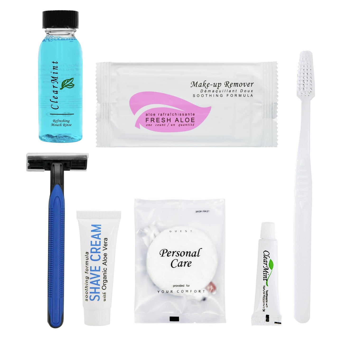 Personal Care Travel Size Toiletries | 1-Shoppe All-in-Kit Hotel Amenities Bulk | Travel Shaving Set, Toothbrush & Paste, Mouthwash, Makeup Wipes, Swabs, Nail File & Sewing Kit | 75 Pcs