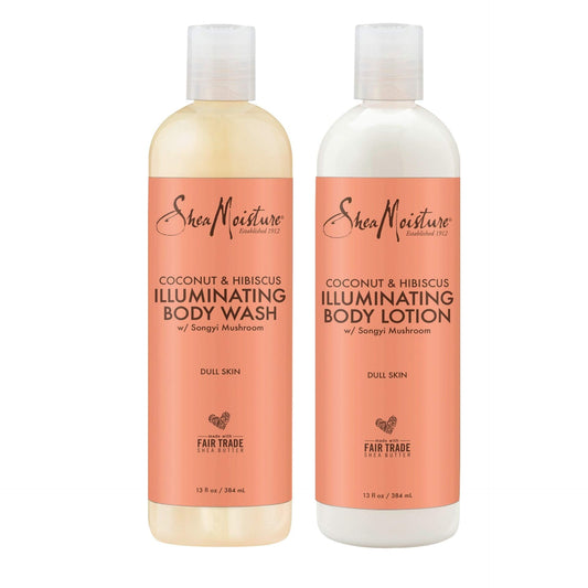 SheaMoisture Body Wash and Shea Moisture Lotion - Coconut & Hibiscus Body Wash & Coconut Lotion for Dry Skin with Songyi Mushroom, 13 Fl Oz Ea (2 Piece Set)