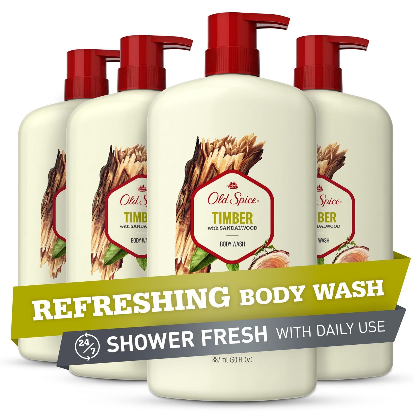 Old Spice Body Wash for Men, Timber with Sandalwood Scent, 25 Fl Oz (Pack of 4)