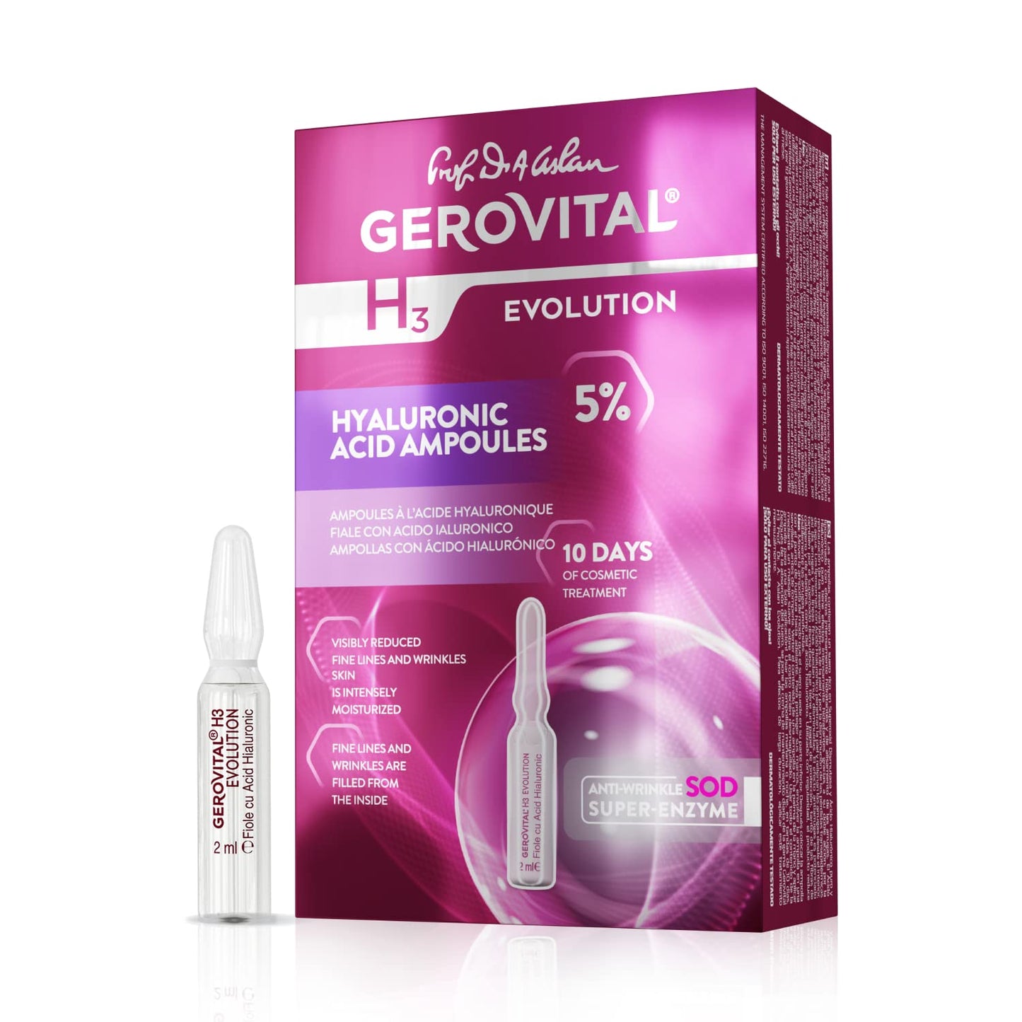 GEROVITAL H3 EVOLUTION - Ampoules with Hyaluronic Acid and Superoxide Dismutase (The Anti-Aging Super-Enzyme), 30+ (10 x 2ml) (FOR EXTERNAL USE ONLY!)
