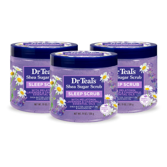 Dr Teal's Shea Sugar Body Scrub, Melatonin with Essential Oil Blend, 19oz (Pack of 3)