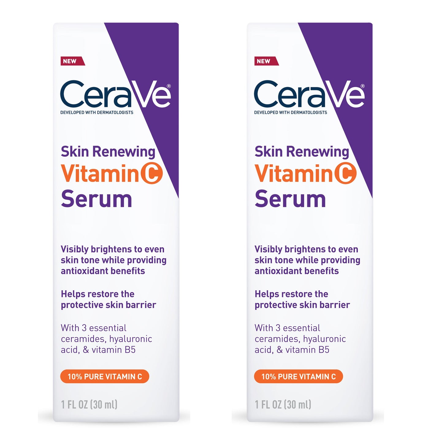 CeraVe Skin Renewing Vitamin C Face Serum with Hyaluronic Acid and 10% Vitamin C - Visibly Brightens to Even Skin Tone While Providing Antioxidant Benefits - 1oz/30ml